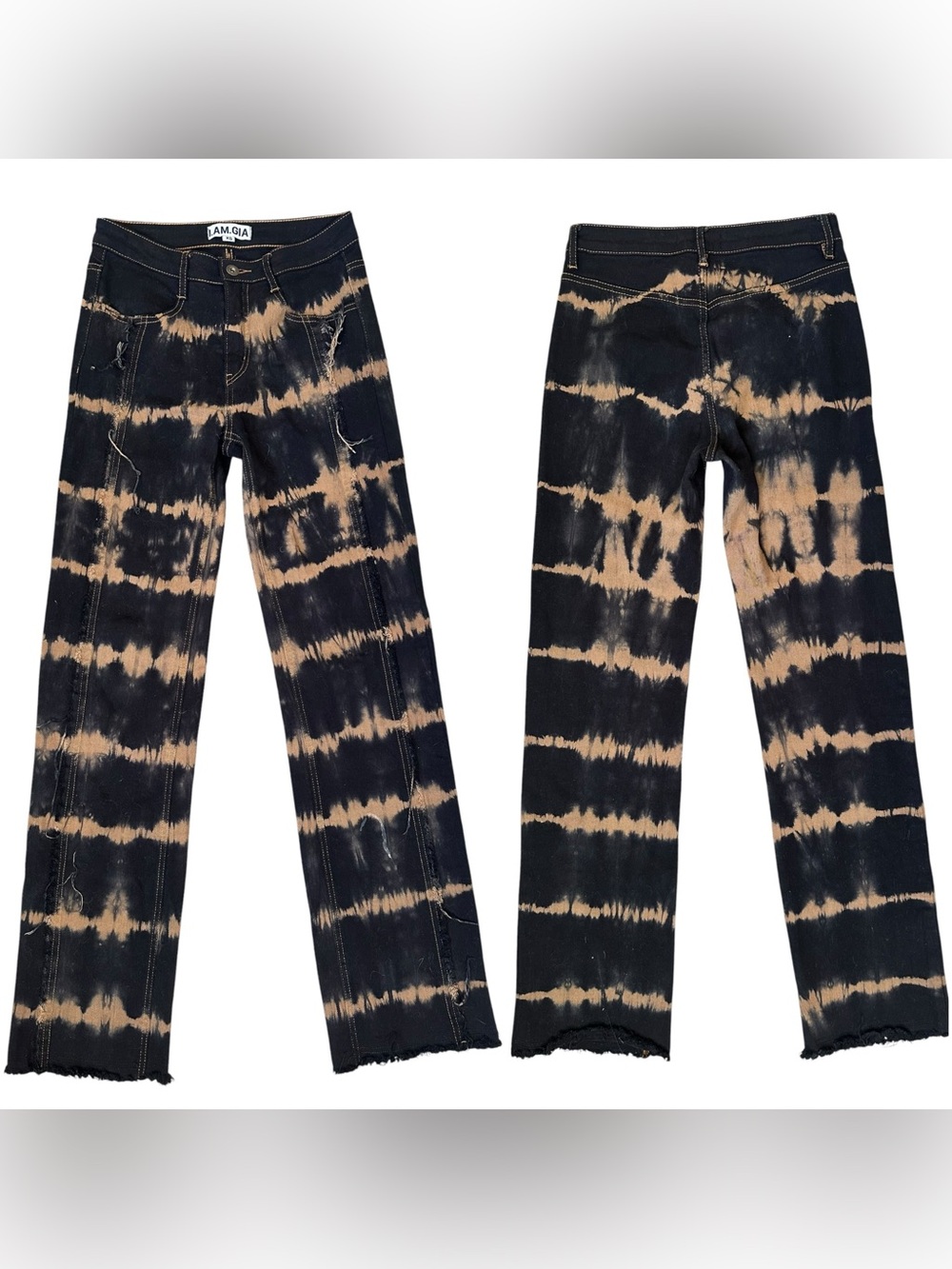 I.AM.GIA Black and Tan Tie Dye Raw Hem Distressed Arago Jeans Size XS